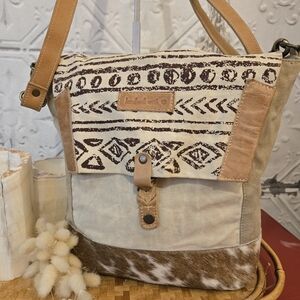 Sixtease Handmade Up -Cycled Boho Patterned Animal Hair Leather Shoulder Bag
